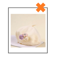Kinder baret offwhite met paarse bloemen